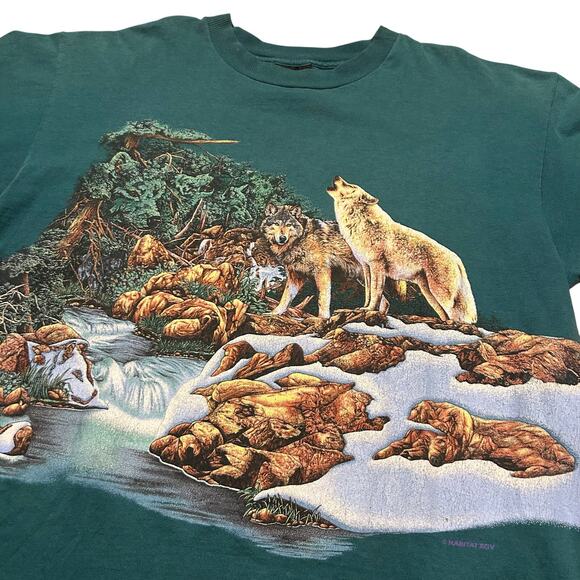 Vintage 90s Habitat Wrap Around Nature Animal Print USA L - Picture 2 of 6